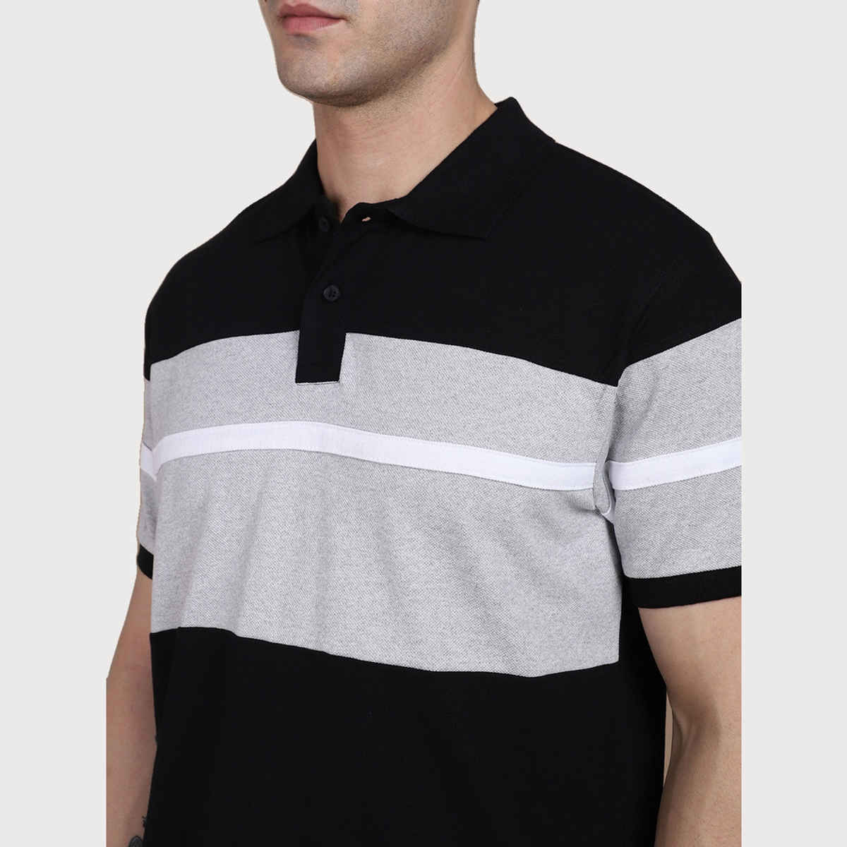 Dennis Lingo Men'striped Polo Collar Pure Cotton T-shirt | Black | L
