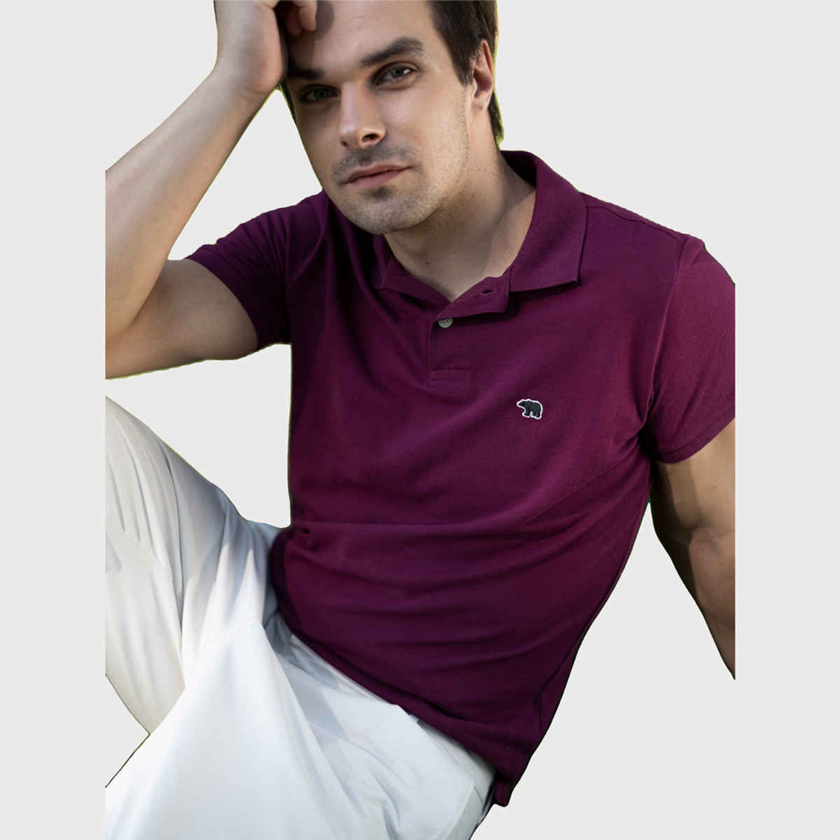 The Bear House Men Slim Fit Solid Polo Cotton T-shirt - Sonne | Purple | XL