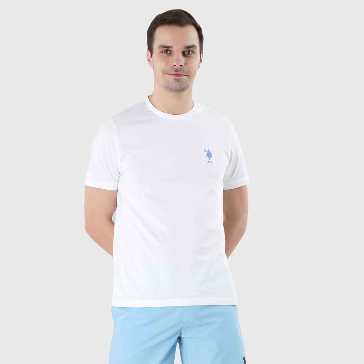 USPA Men's Solid Round Neck Lounge T Shirt - Regular Fit - White - S
