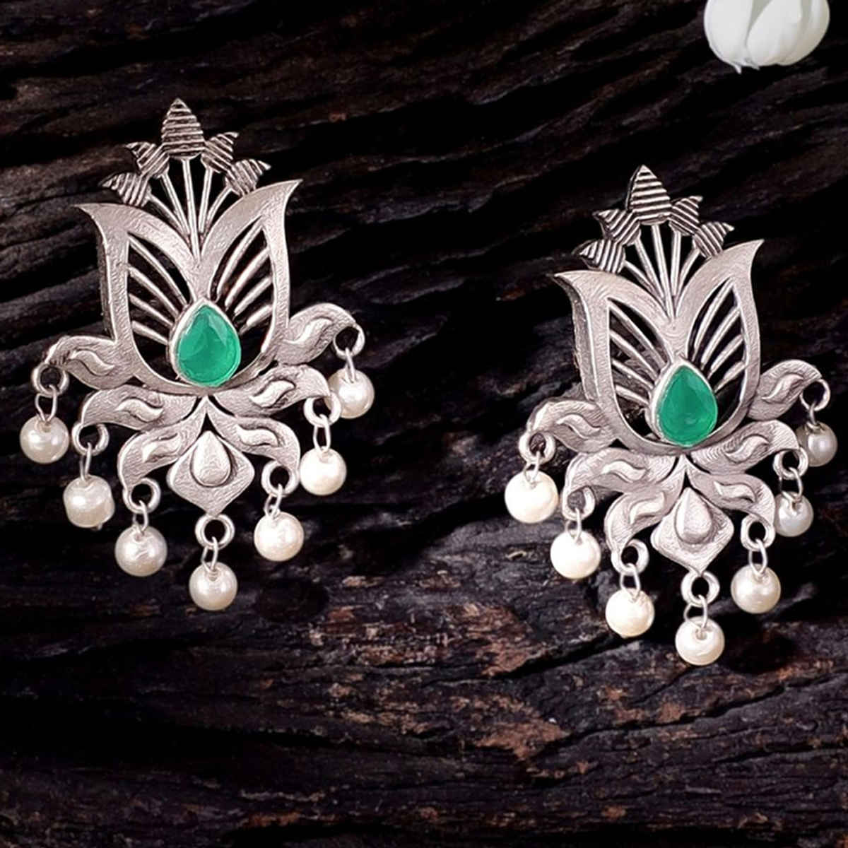 Rubans Oxidized Silver-Plated Stud Earrings