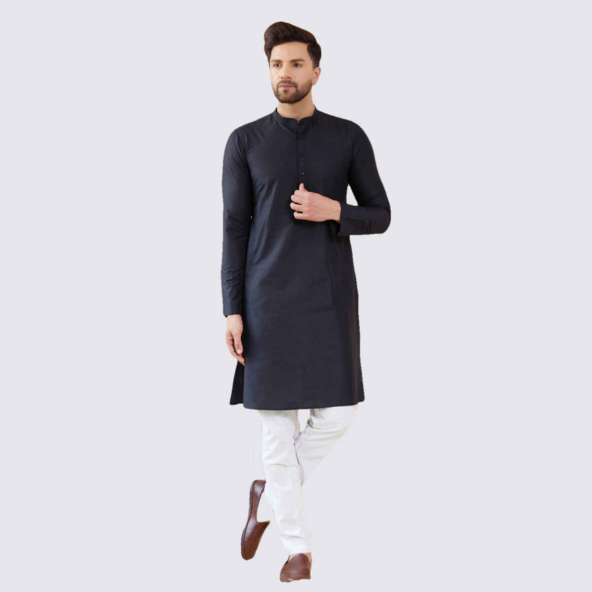 See Designs Men's Cotton Solid Straight Kurta | Black - L