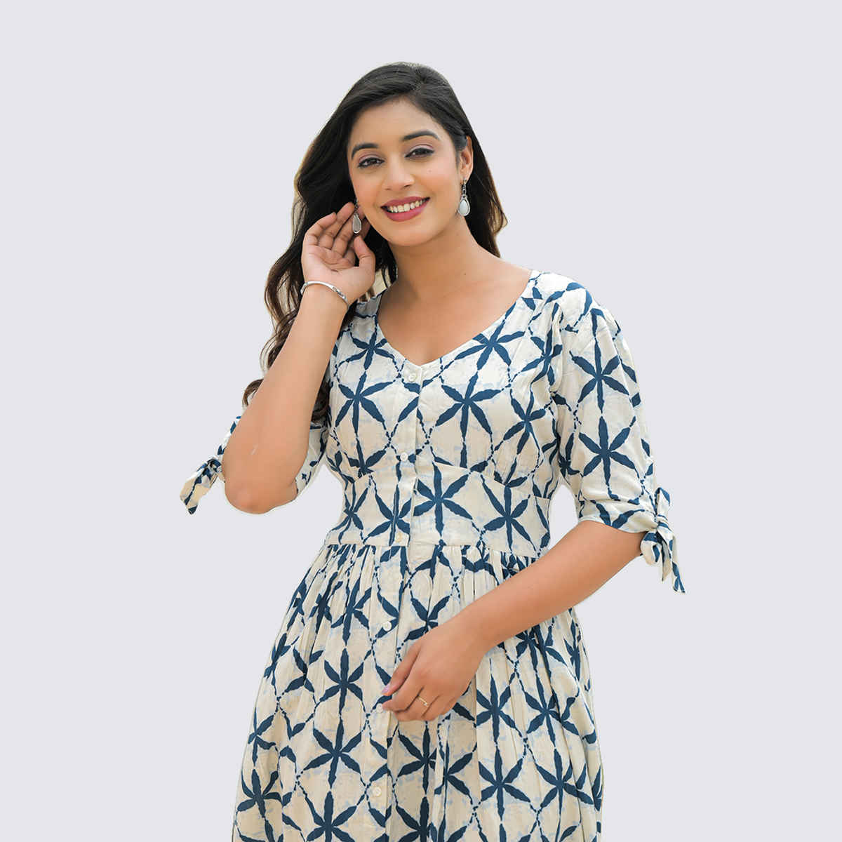 Divena Women's Rayon Flared Dress | DK2240 | Cream - M