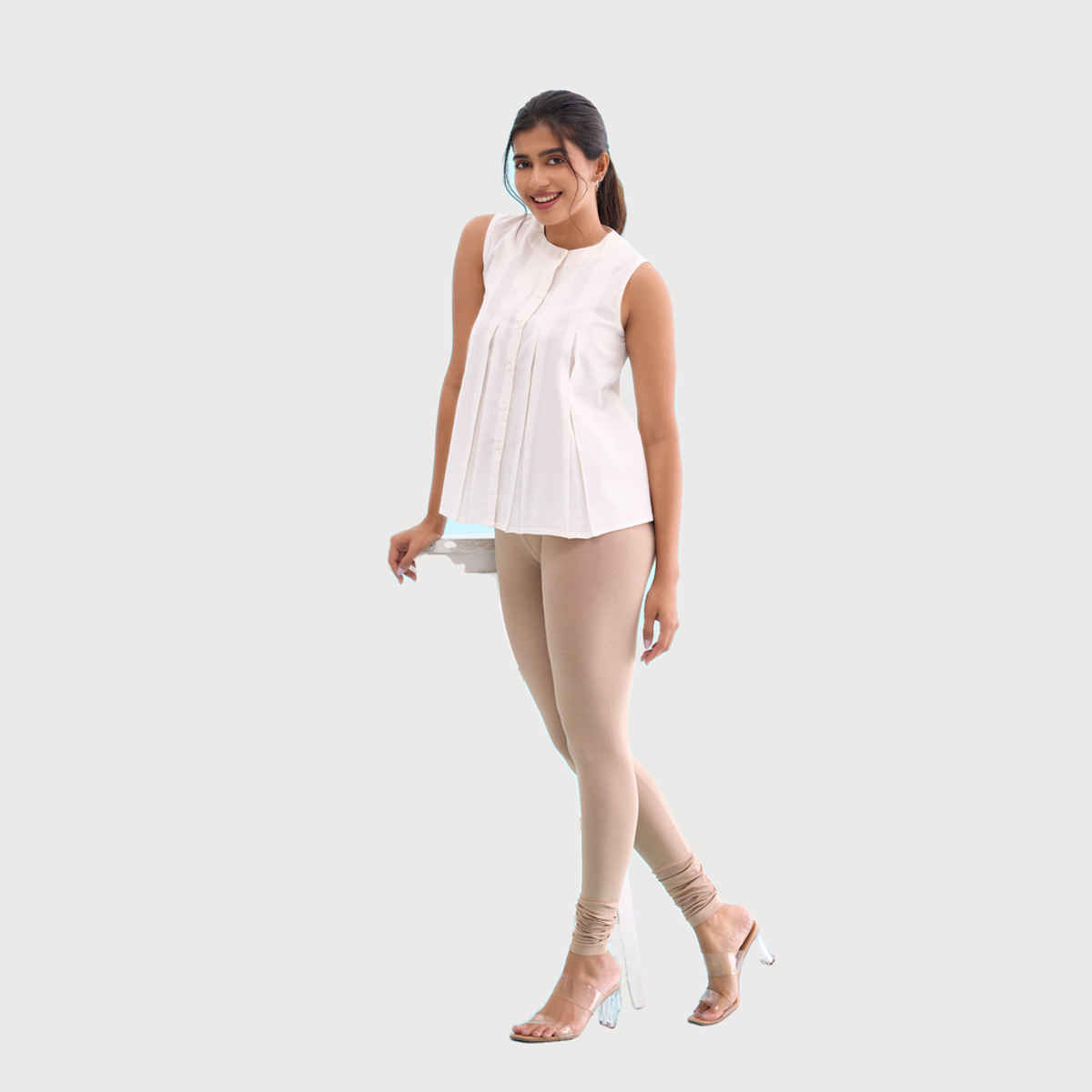 Go Colors Women's Solid Mid Rise Churidar | Beige - S