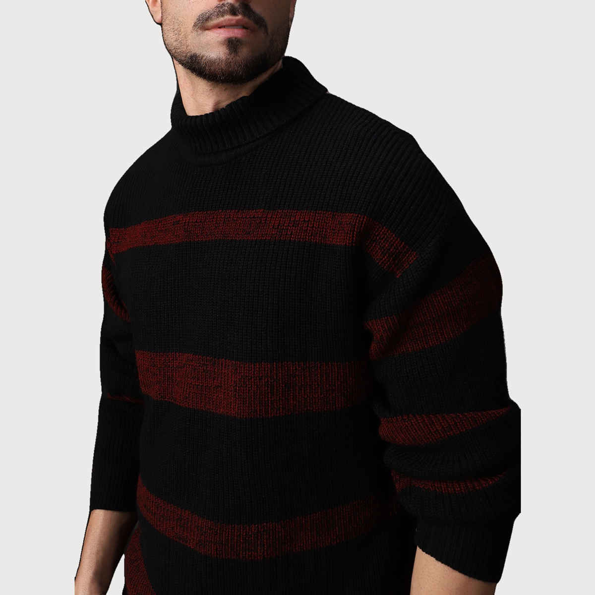 High Star Men's Striped Pullover | Black & Red - XL