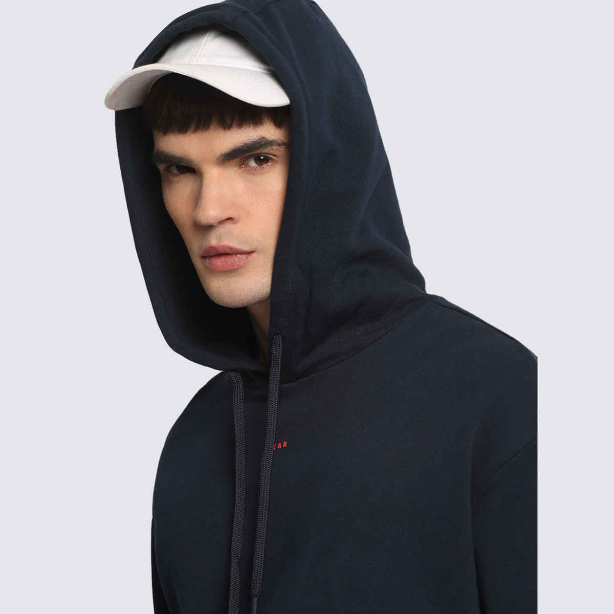 The Bear House Men's Solid Relaxed Fit Hoodie | Navy Blue - XL
