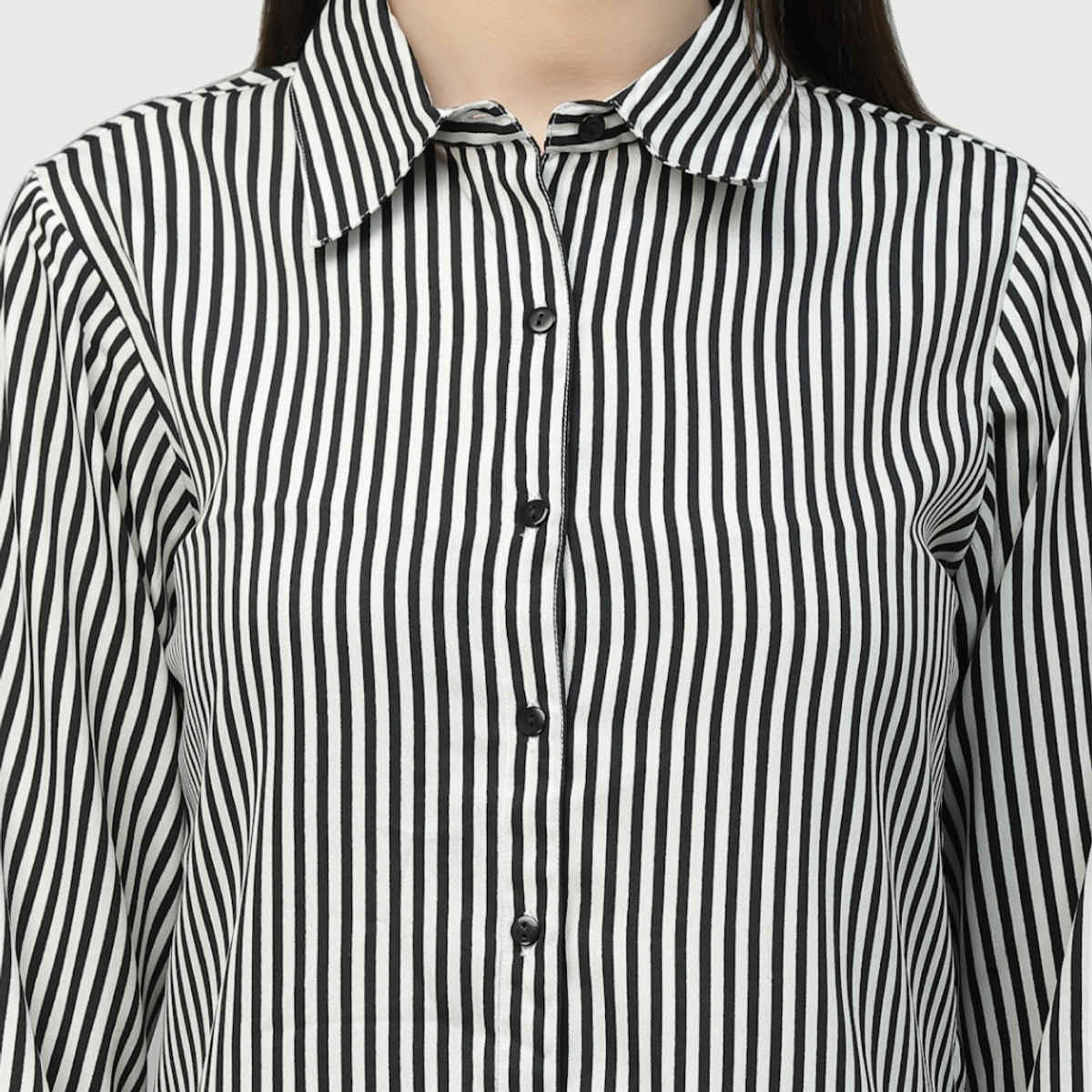 Style Quotient Women Black-White Stripe Polyester Casual Shirt | L | SS23SQARTHA03 - Black/White