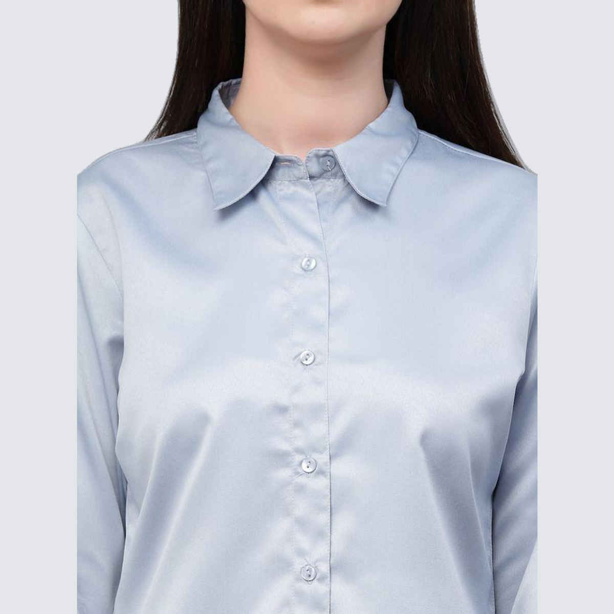 Style Quotient Women Solid Light Grey Satin Formal Shirt-M