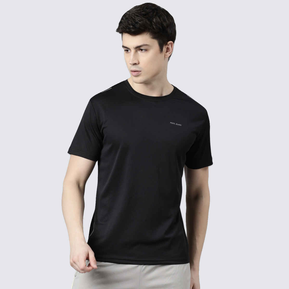 Pepe Jeans Mens Black Dry Fit T-Shirt - Pack of 1 (L) Comfort Fit, Soft Fabric, Breathable
