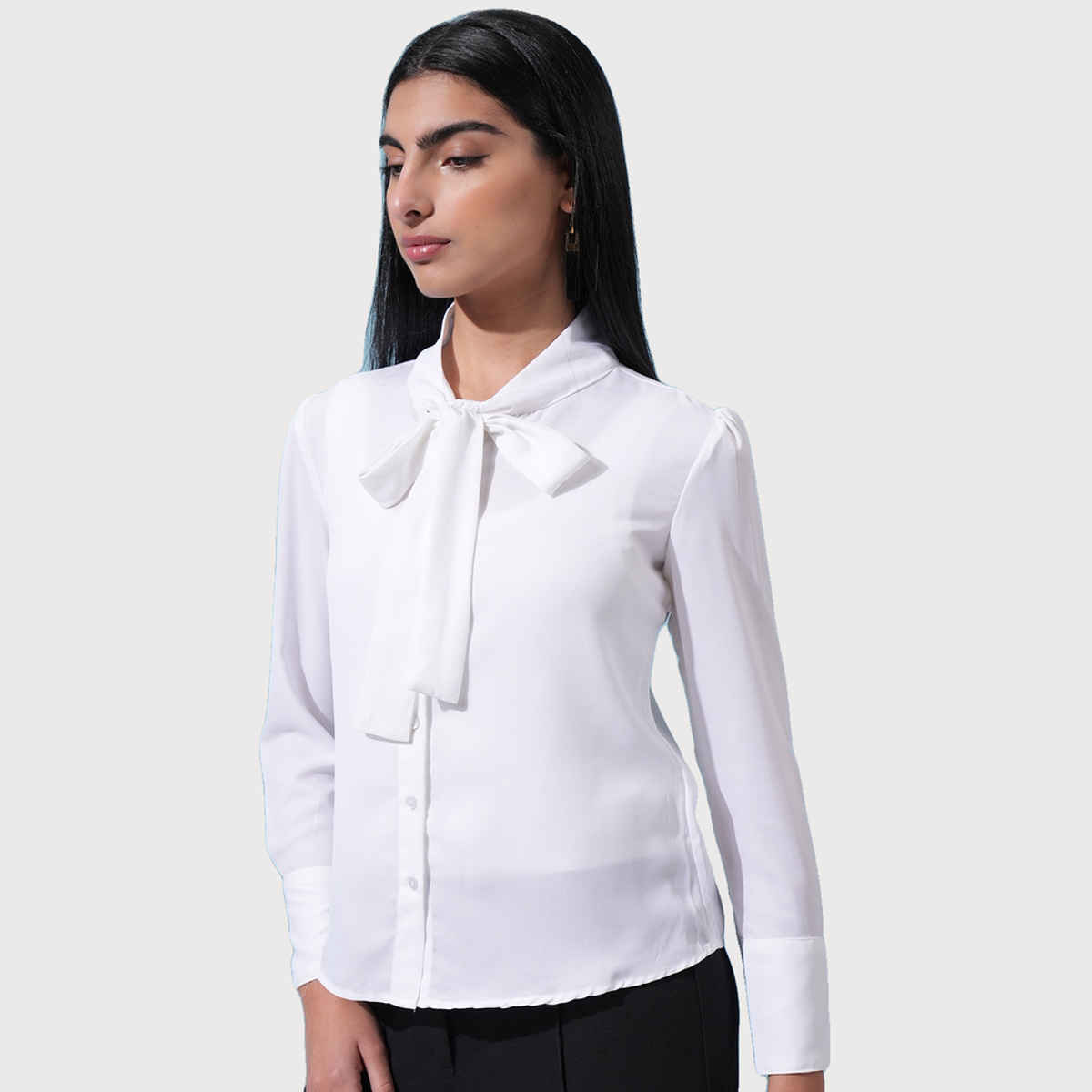 Ketch Women's Solid Pussy Bow Shirt | White | L