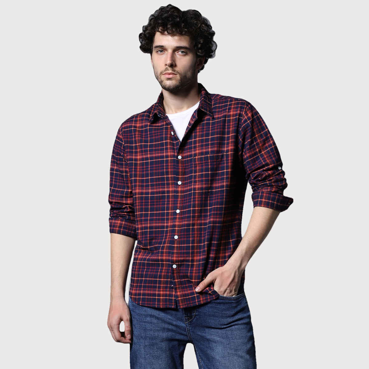 High Star Men Classic Regular Fit Tartan Checked Opaque Cotton Multi Casual Shirt (Size-40)