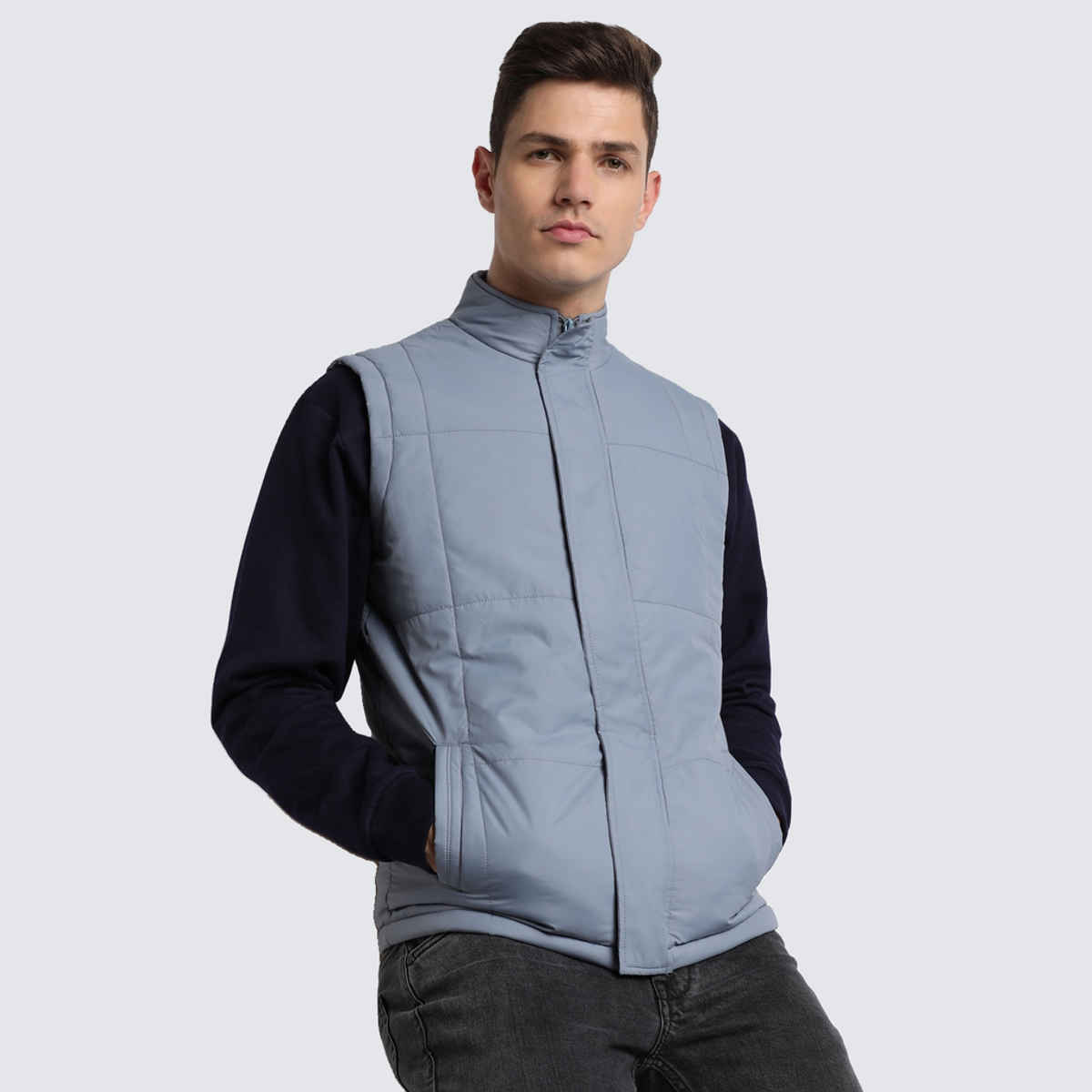 Dennis Lingo Men's High Neck Regular Fit Solid Blue Jacket | Dlmjkw23014 - Bl | S
