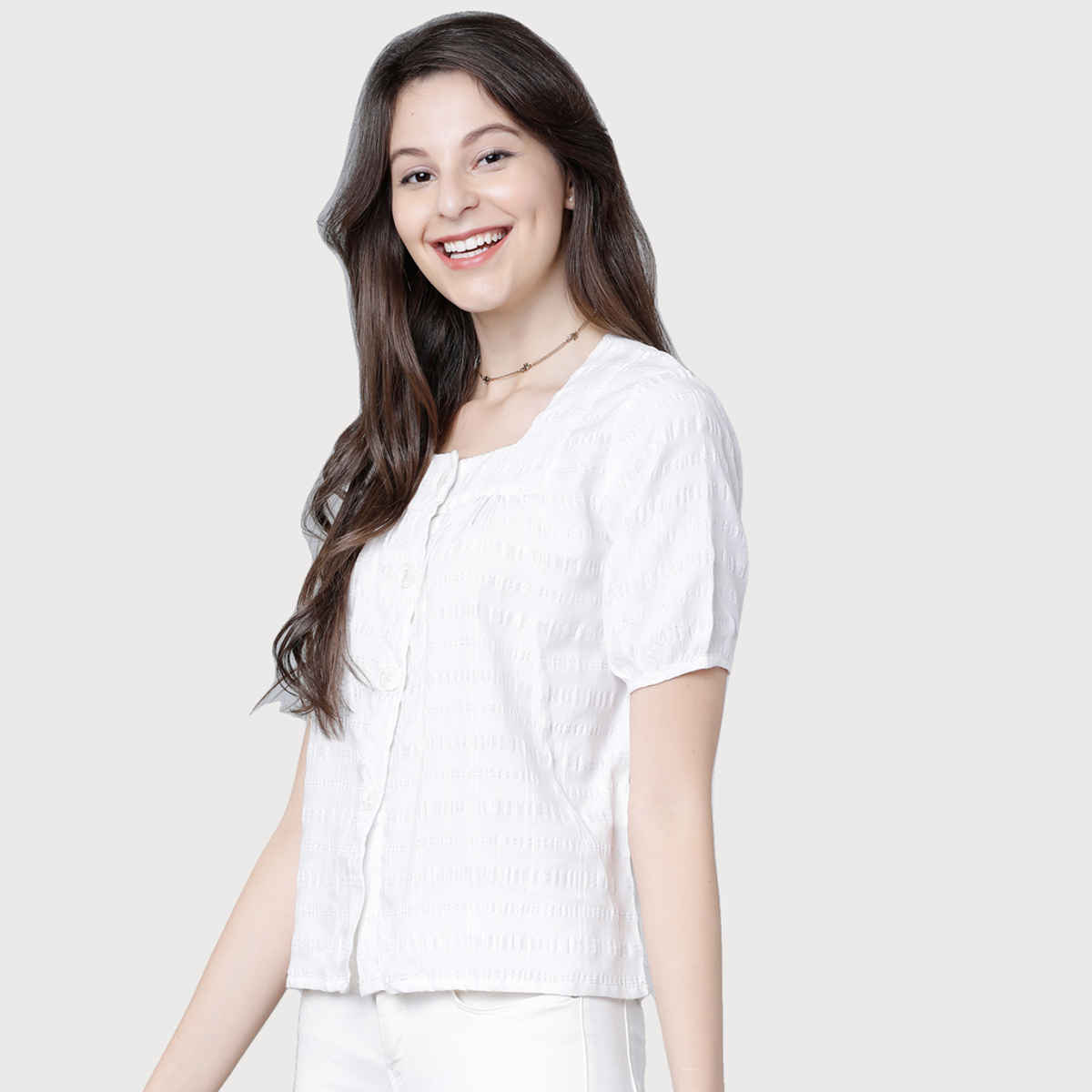 Tokyo Talkies Women's Self Design Casual Top | White - XL