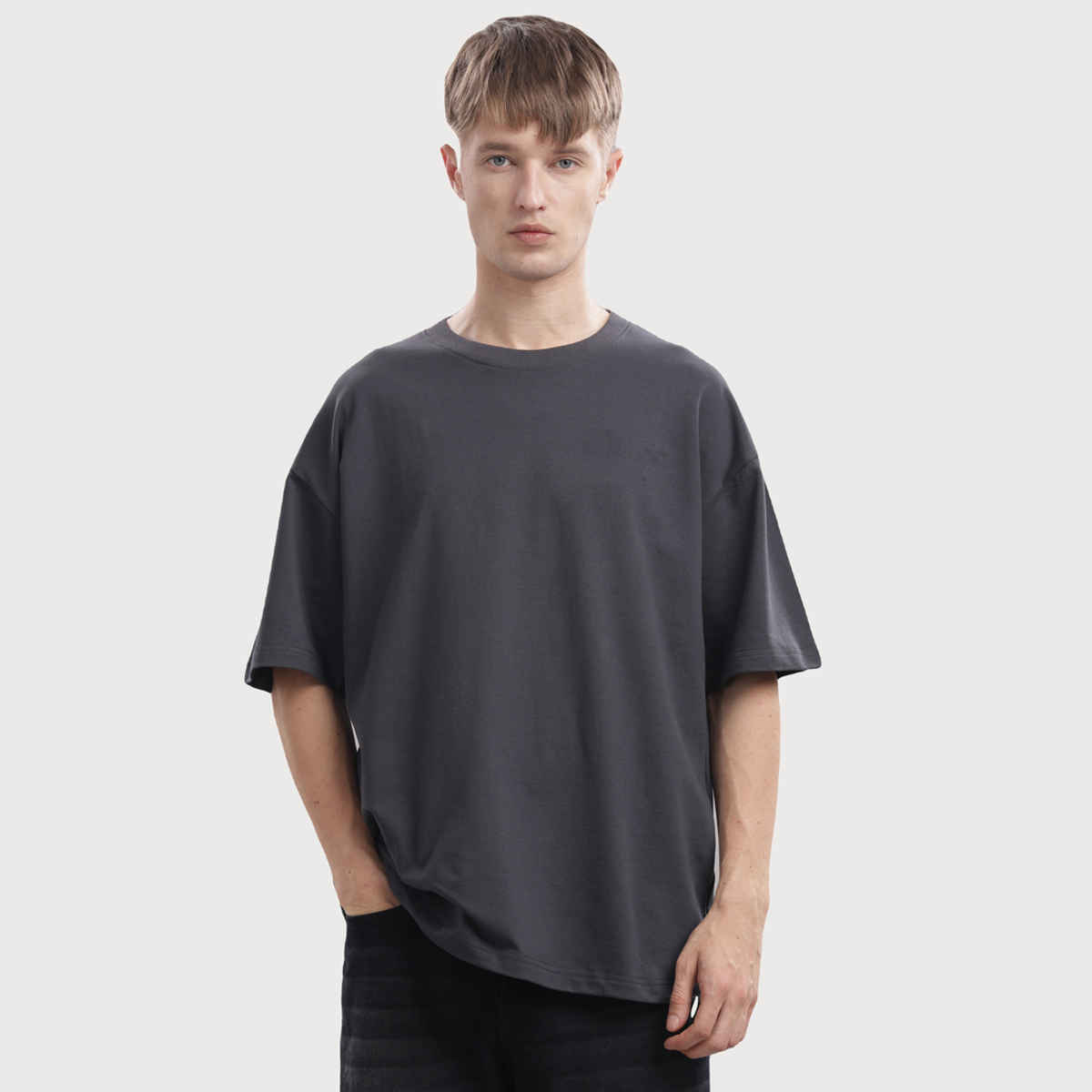 OUTLAWS Men's 100% Cotton Oversized T-Shirt | Half Sleeves | Round Neck | Black - 2XL