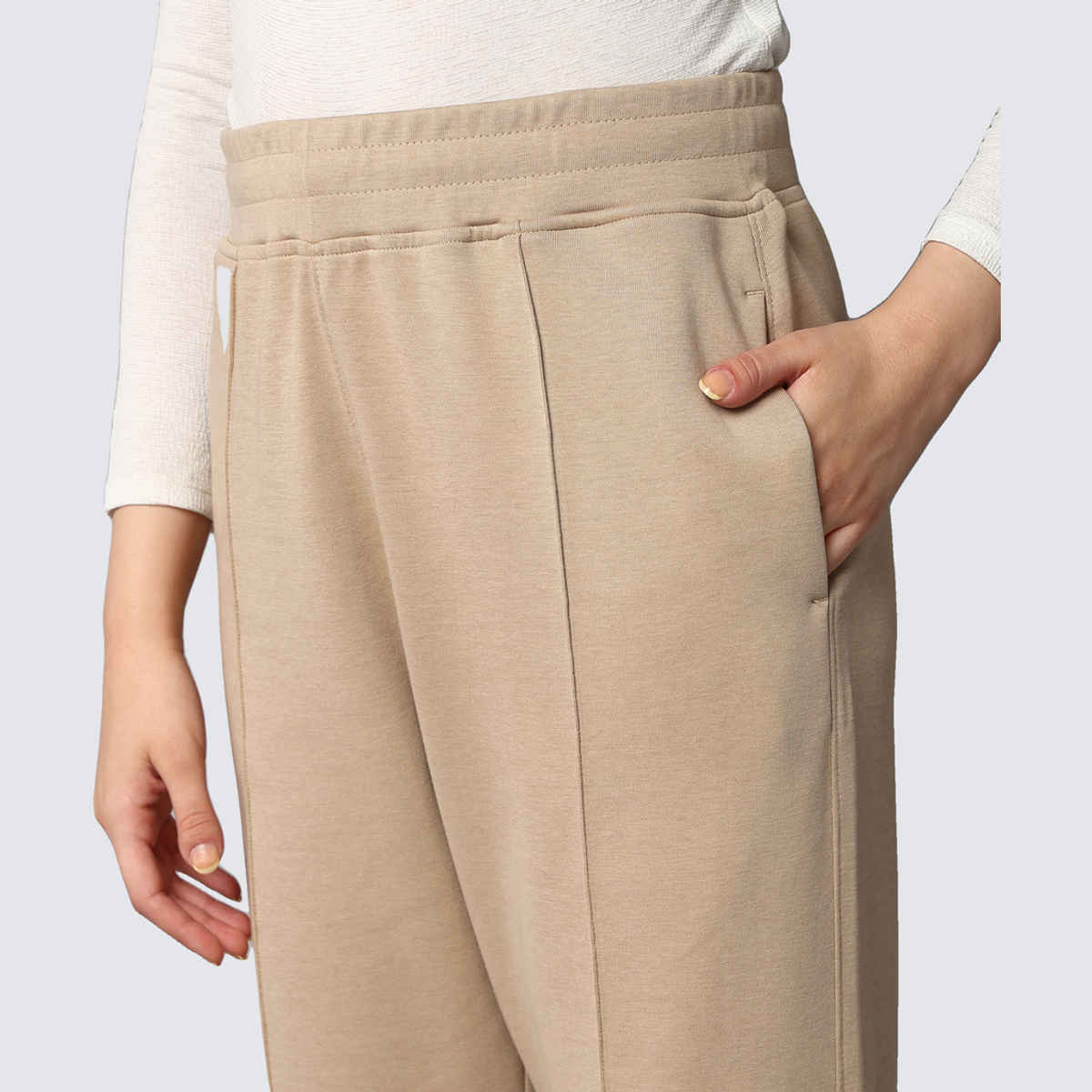 Alan Jones Women's Stretch Straight Trousers | Straight Fit with Pin Tucks | Beige - XL