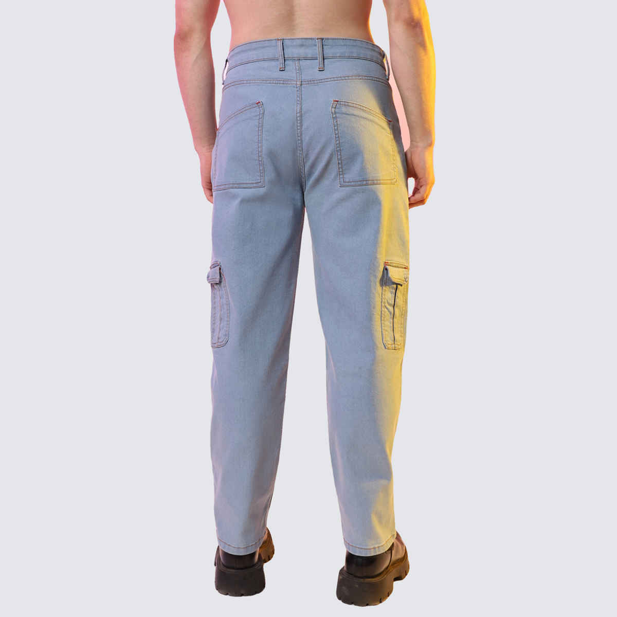 Campus Sutra Men's Straight Cargo Denim Jeans | Blue - 36