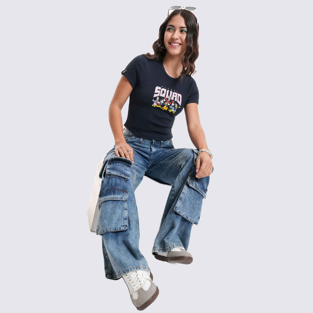 Tokyo Talkies Disney Women's Mickey & Friends Printed Crop T-shirt | Navy - S