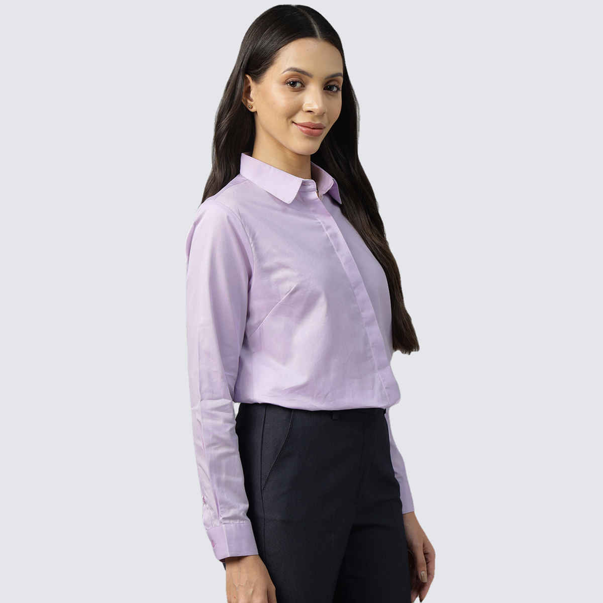 Hancock Women Lavender Solid Regular Fit Pure Cotton Formal Shirt | L