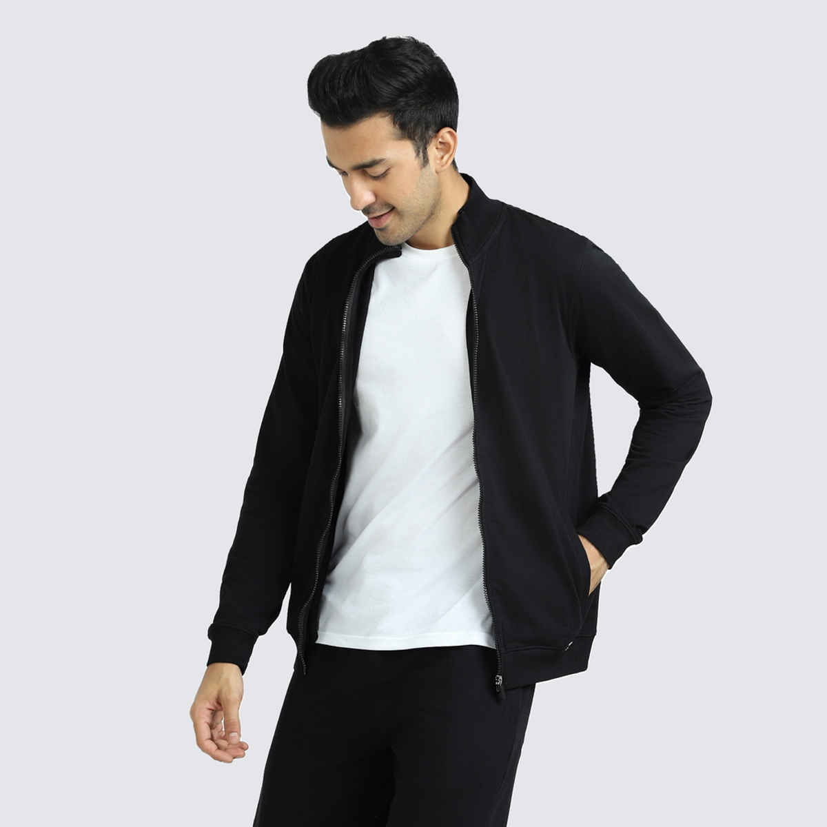 XYXX Cruze IntelliSmooth Cotton Rich Solid Jacket | with 2 pockets | Black- L