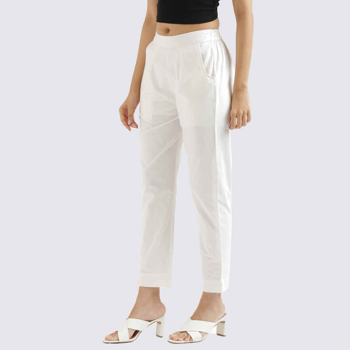 Saadaa Women's Cotton Regular Slim Fit Trouser | White - M