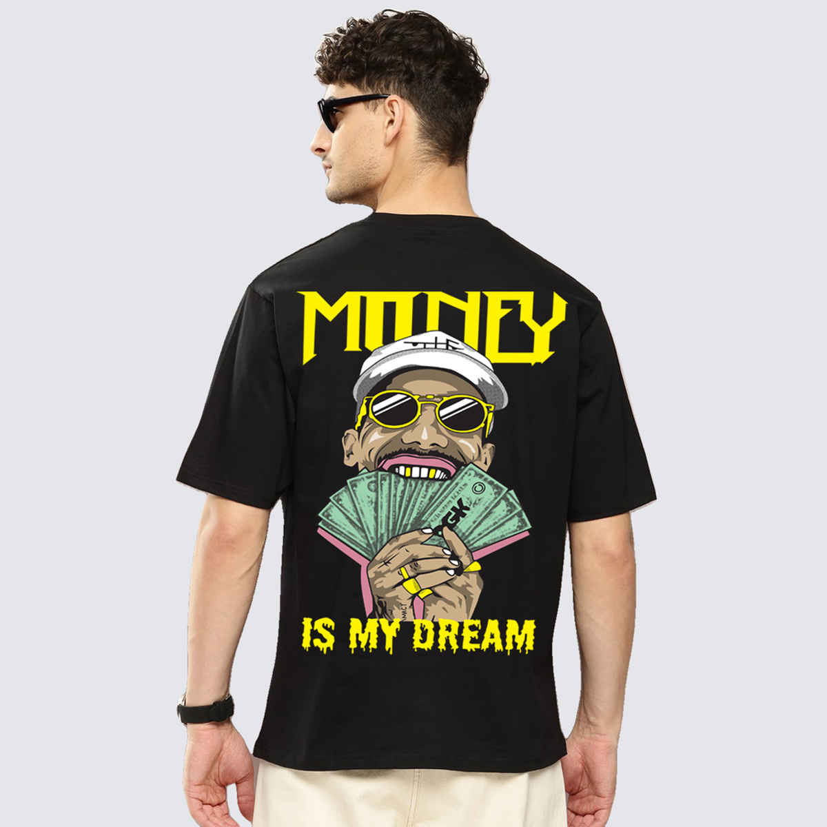 BENNY BROOKS Men's Round Neck half sleeve Oversized T-shirt |AA(ARN)BLACK169 | Black - L