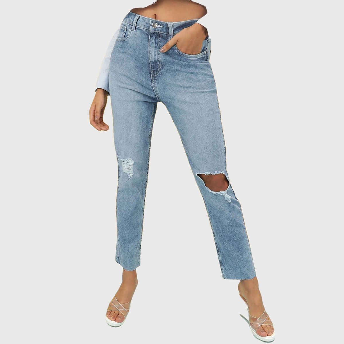 Freehand Women's Light Wash Straight Fit Denim Jeans | Blue - 30