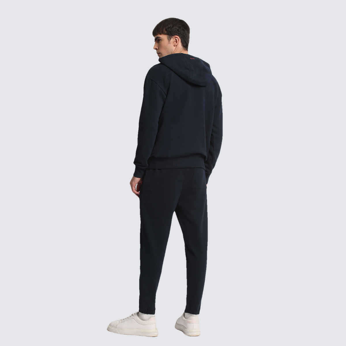 The Bear House Men's Solid Relaxed Fit Hoodie | Navy Blue - XL