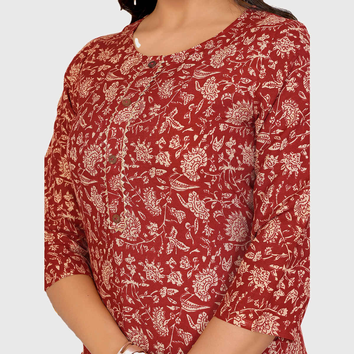 Rangita Women's Rayon Printed Straight Knee Length Kurta | Maroon - S