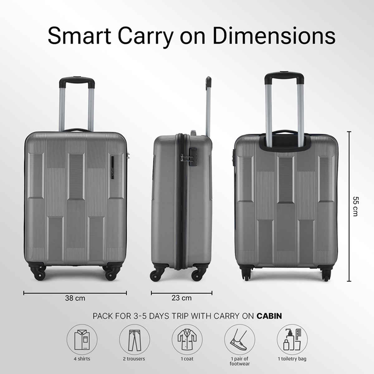 Safari Solid PP 105 L Telescopic Cabin Trolley Bag | Dark Grey 