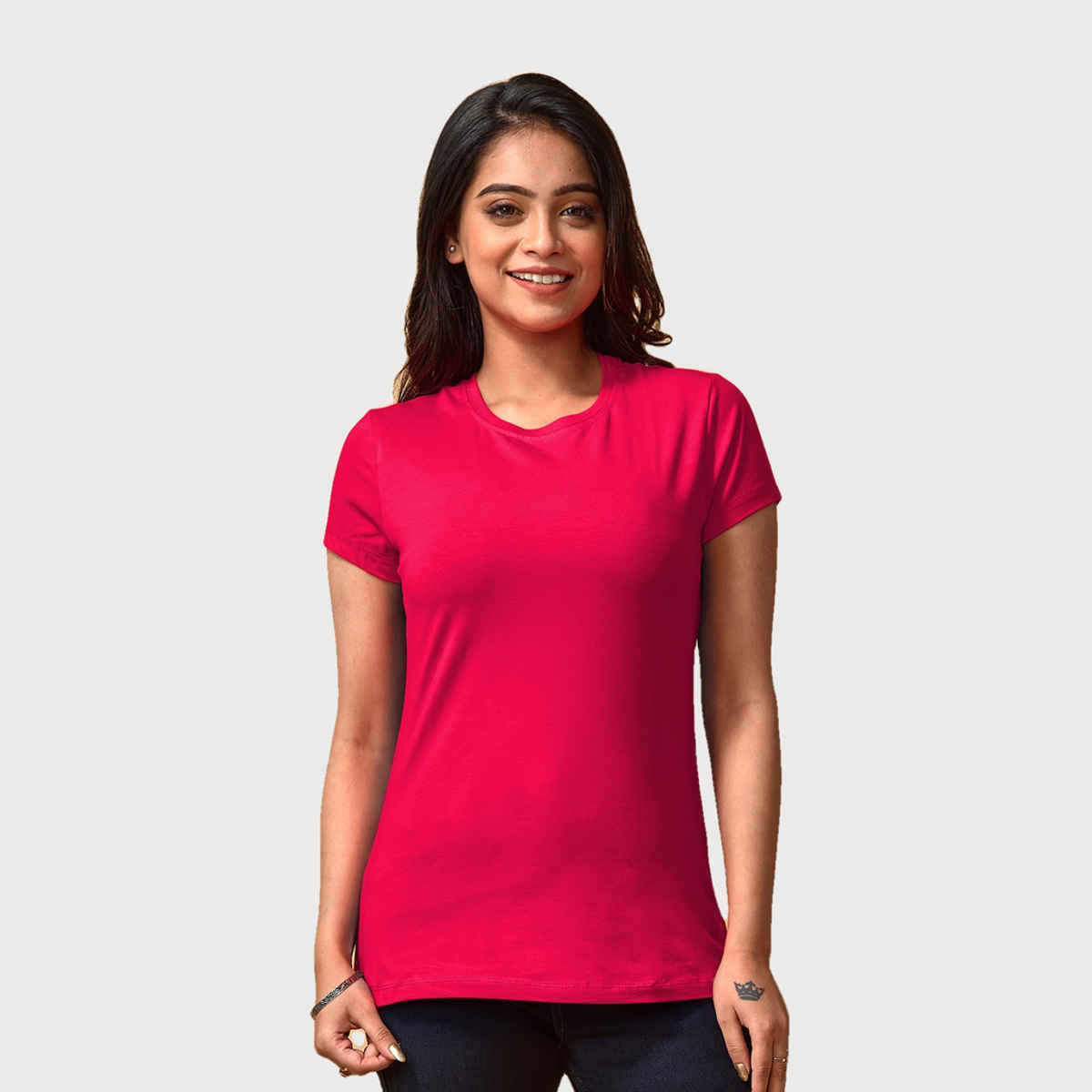 Lyra Women's T-shirt Round Neck Half Sleeve | Fuchsia - M