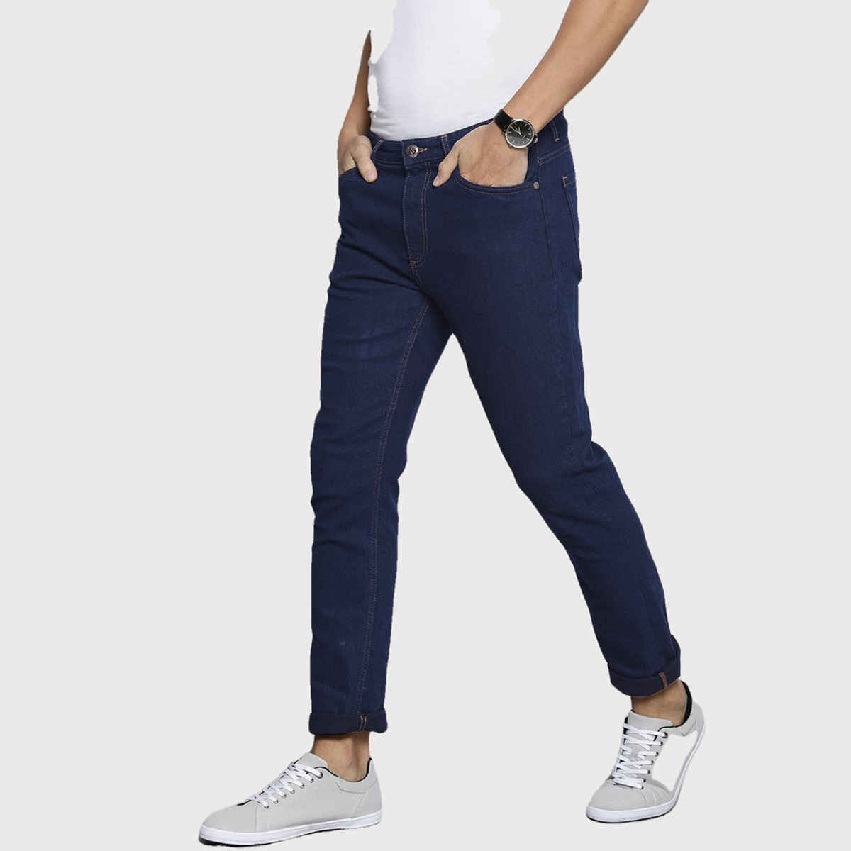 The Indian Garage Co Men s | G- ACE Slim Fit Jeans Solid Casual Slim Fit Jeans | Dark Blue | 34