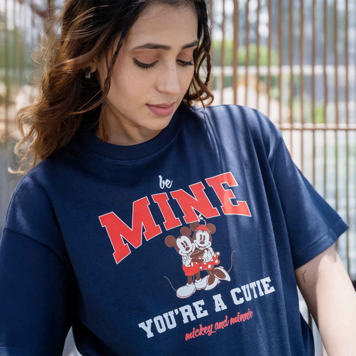 Bonorganik Women's Mini Oversize Front Print T-Shirt | Bon12122 | Navy | XL