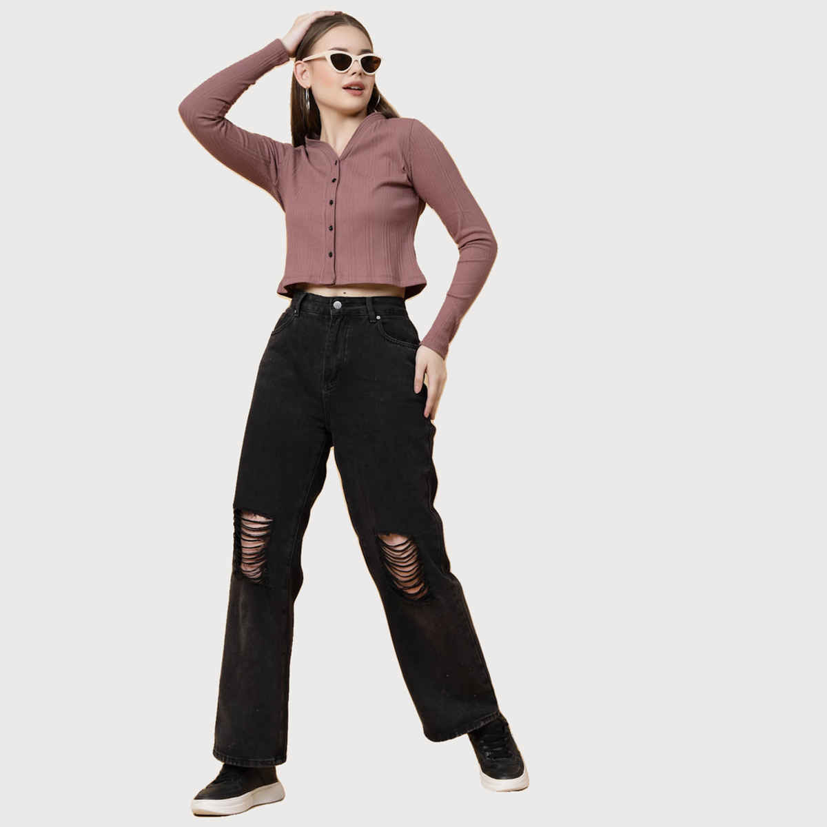 Rigo Women Rib Crop Top | Mauve - XL