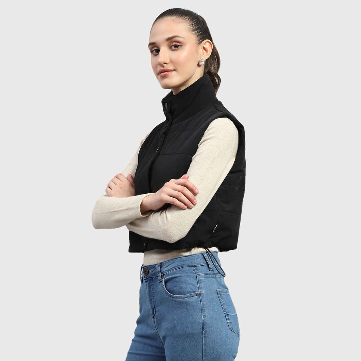 Rock.It By Monte Carlo Womens Black Solid Mock Neck Sleeveless Jacket | 2240102633-1-38 | L