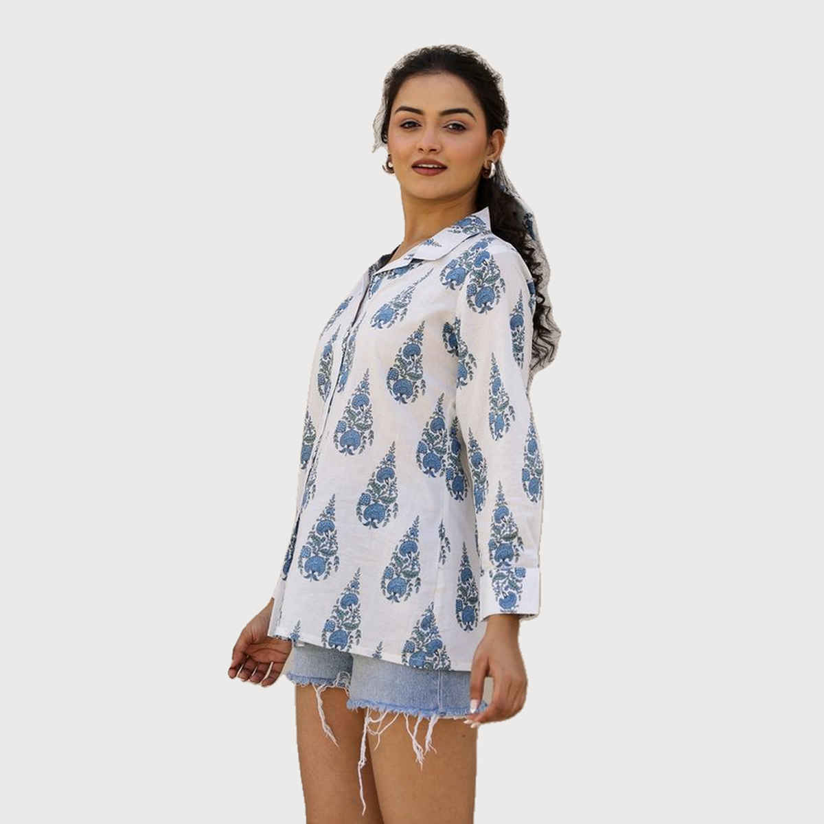 Sanskrutihomes Women's Floral Printed Casual Shirt | White | L