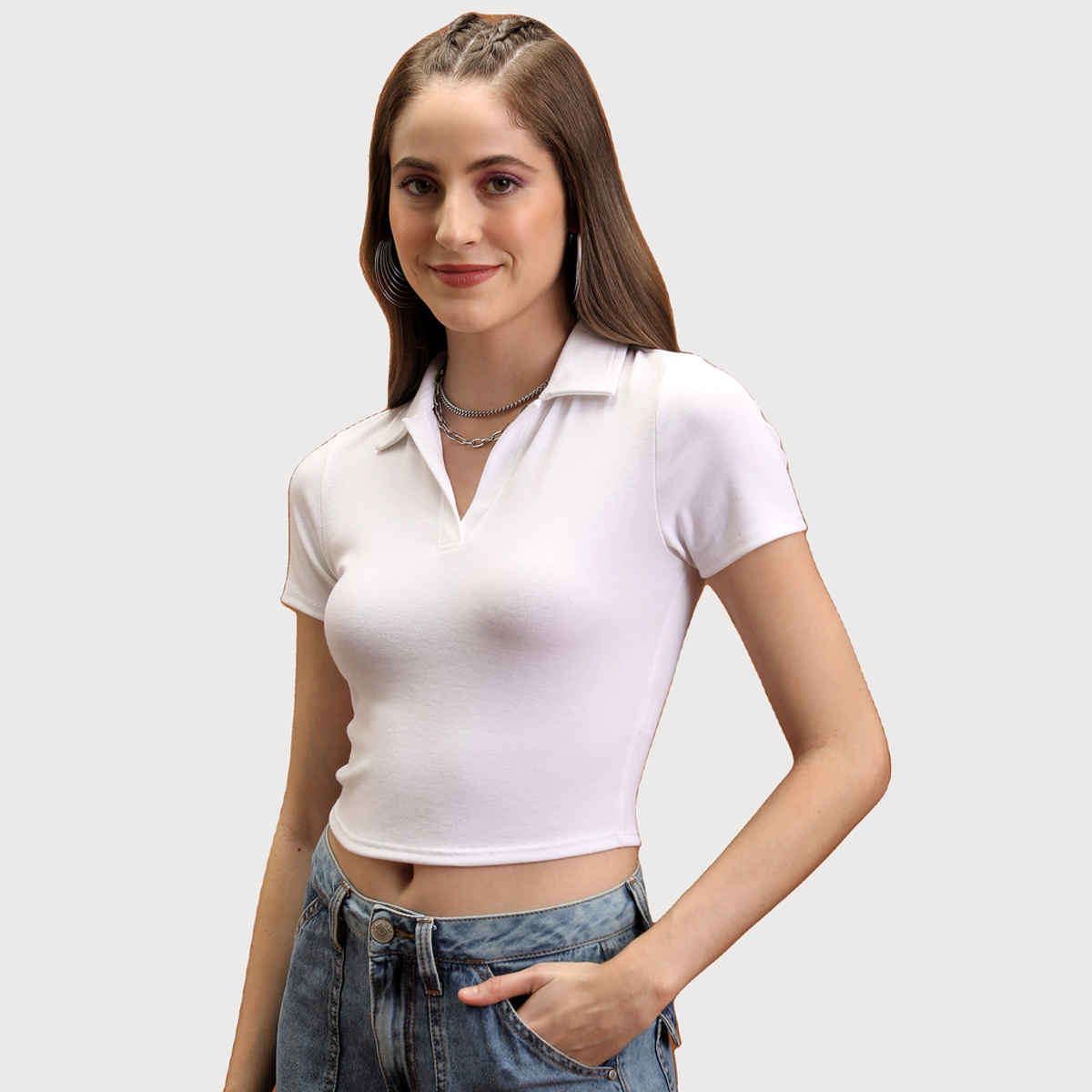 Tokyo Talkies Women's Knited Crop Tshirt | White - S