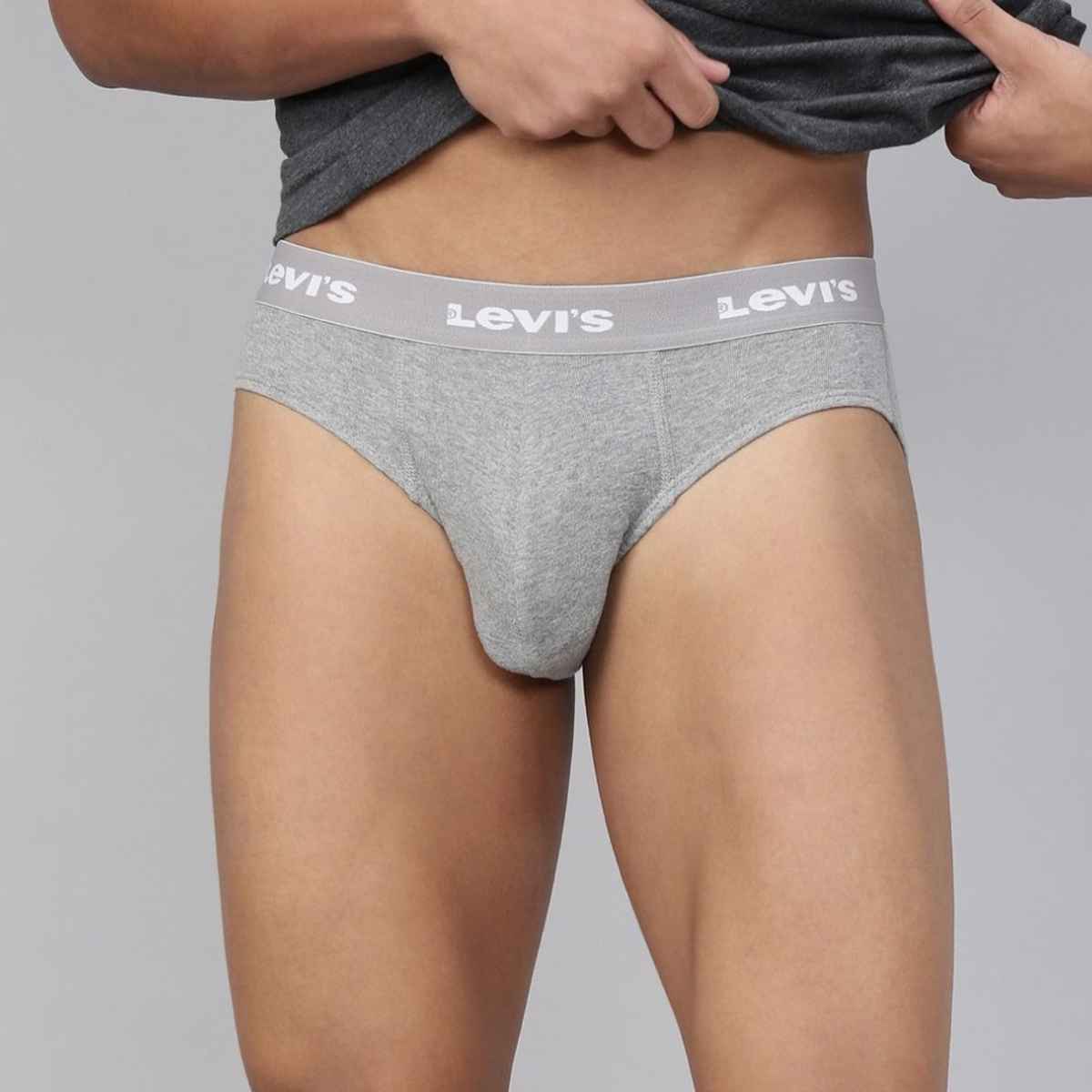 Levi's Innerwear Men's Solid Cotton Ultrasoft Waistband Brief | Light Grey and Navy - XL