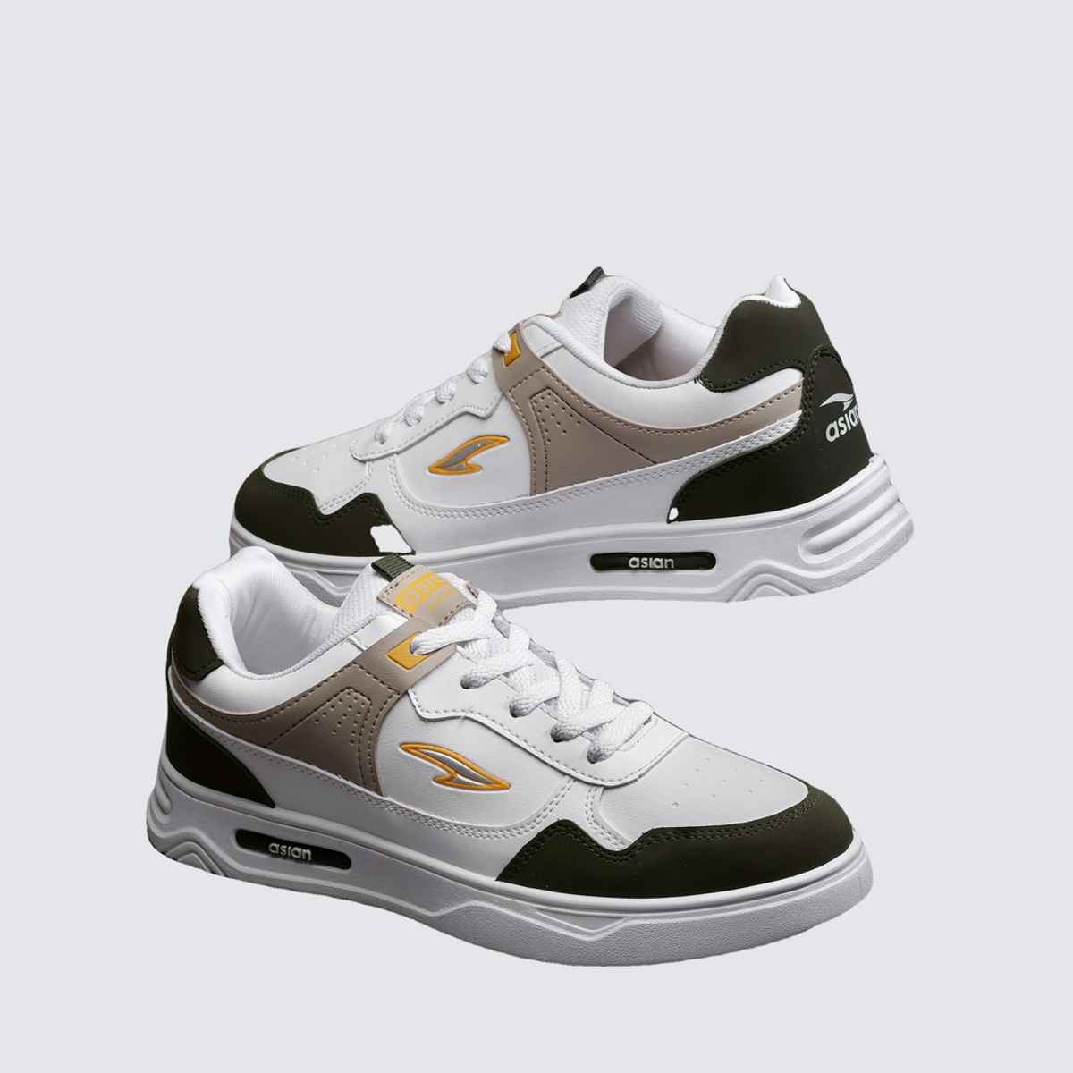 Asian Boston-01 Men Sneakers White-Mehandi-Beige (UK-10)