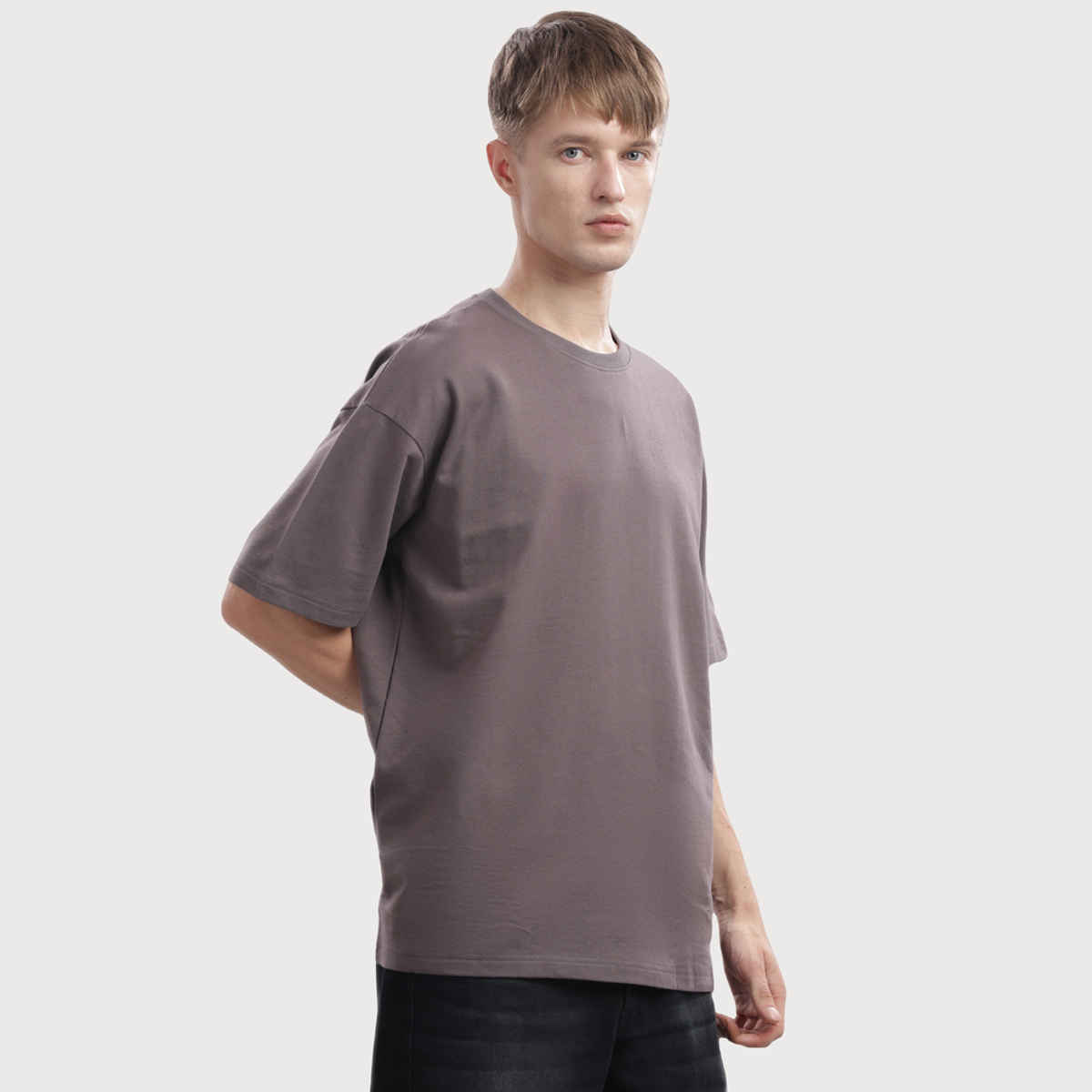 OUTLAWS Men's 100% Cotton Oversized T-Shirt | Half Sleeves | Round Neck | Grey - 2XL