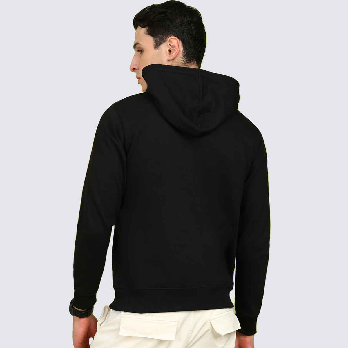 Alan Jones Clothing Men's Solid Hooded Sweatshirt | Regular Fit | Black - L