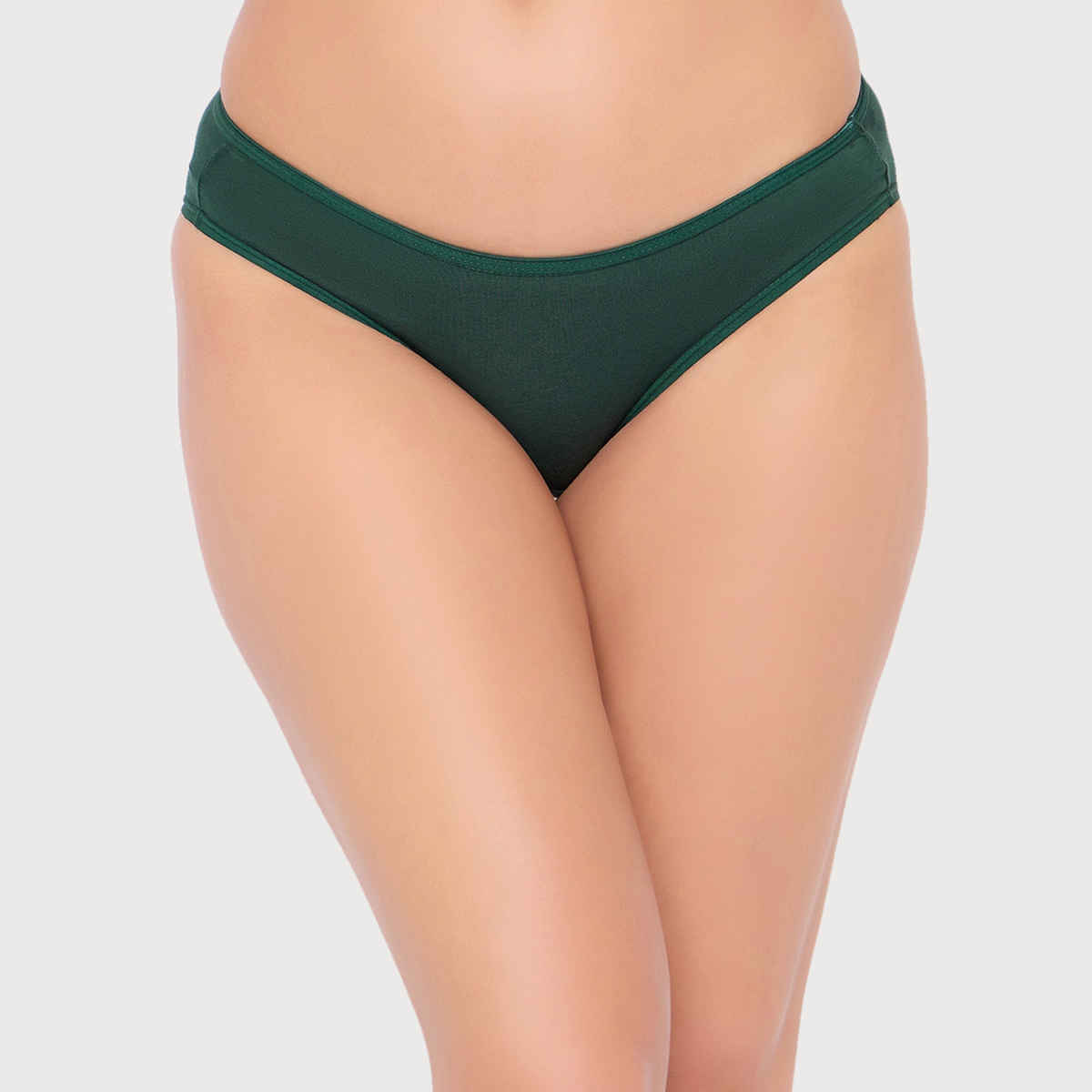 Clovia Cotton Pack Of 3 Spandex Low Waist Outer Elastic Bikini Panty (Red , Green , Black - L) - Multicolor