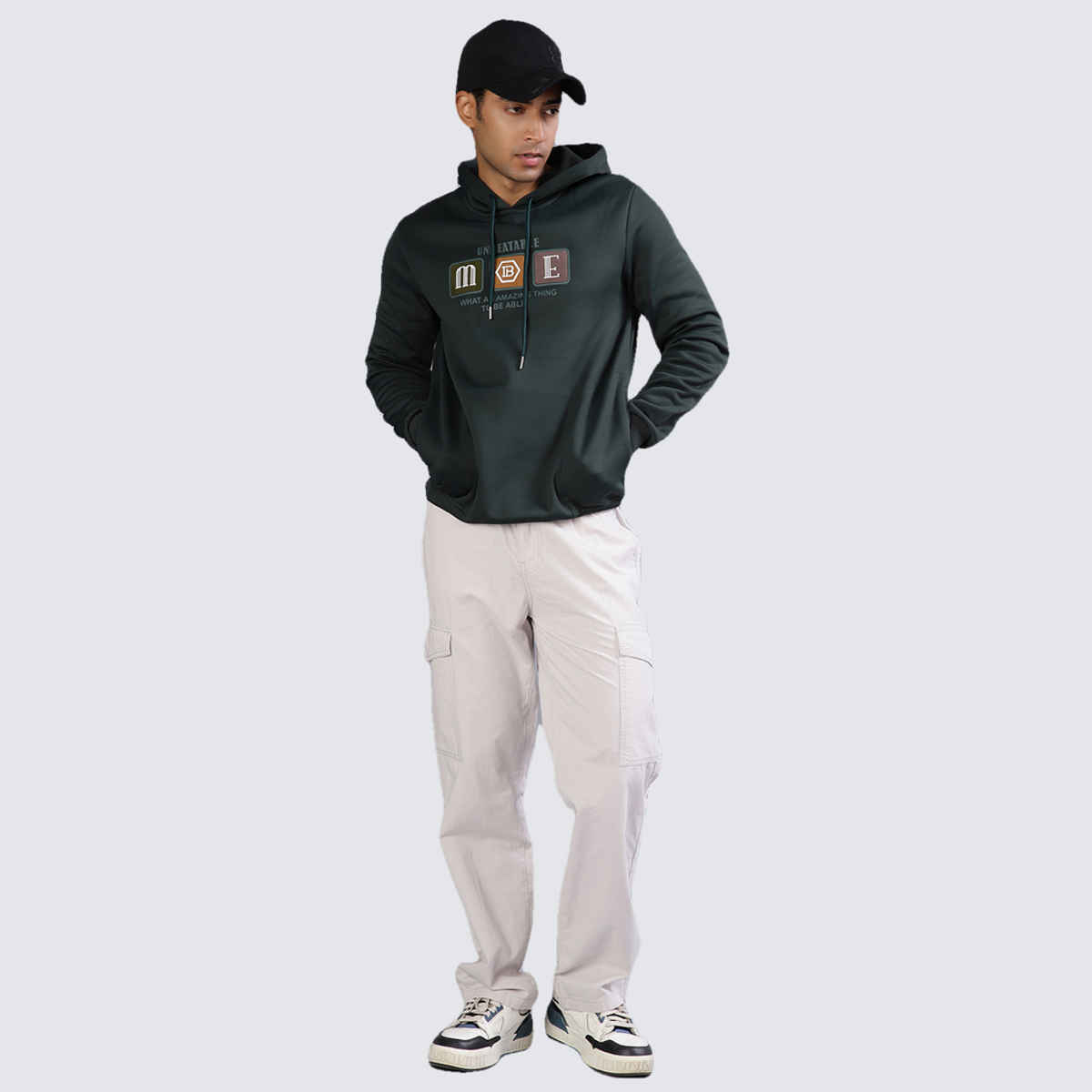 V-Mart Men's Printed Polyester Hooded Neck Sweatshirt | Dark Green - M