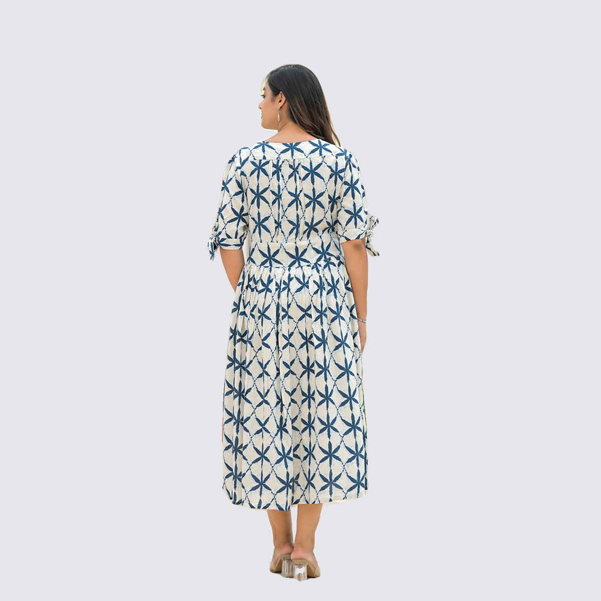 Divena Women's Rayon Flared Dress | DK2240 | Cream - M