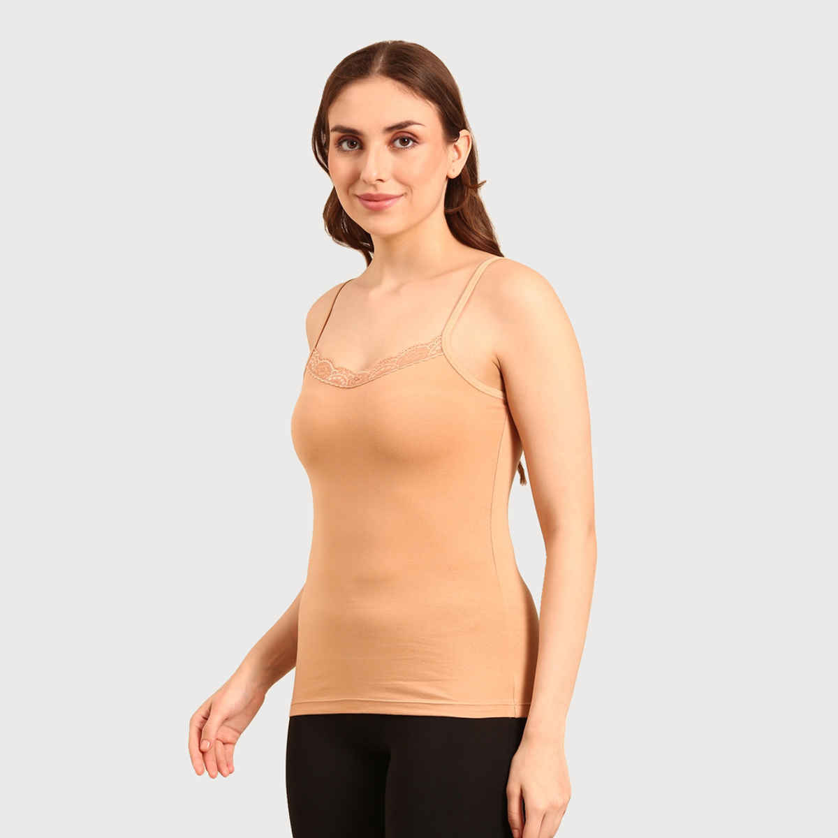 Pepe Jeans Womens Skin Premium 100% Lace Cotton Women Camisole - Pack of 1 (L) Comfort Fit