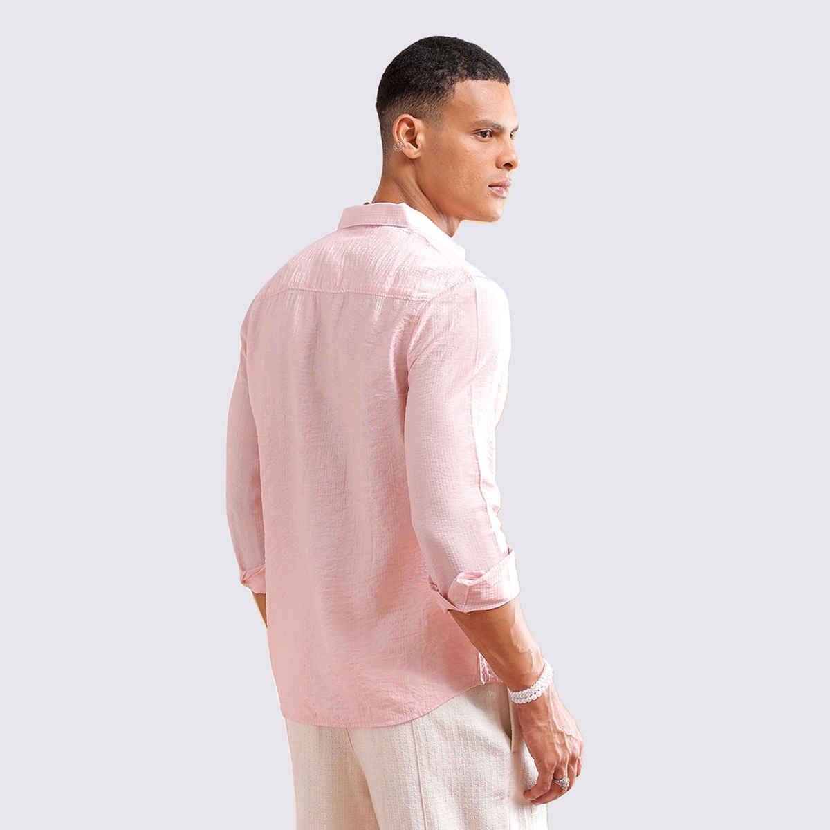 The Indian Garage Co Slim Striped Resort Shirt | Pink - L