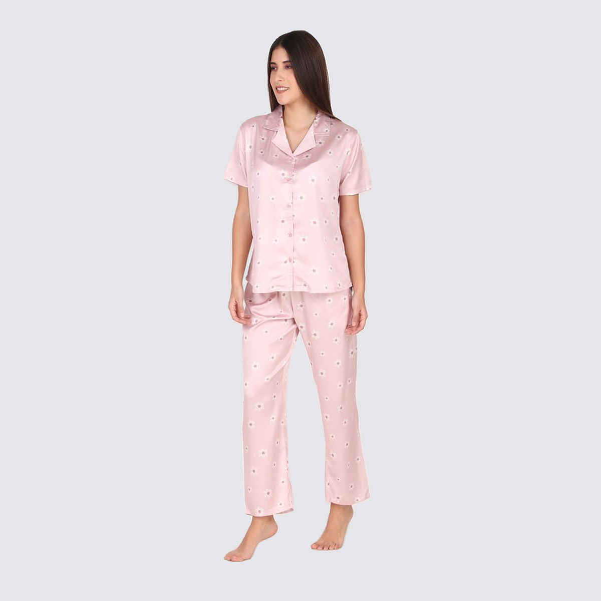 Masha Women's Daisy Pink Satin Pajamas | Set | M