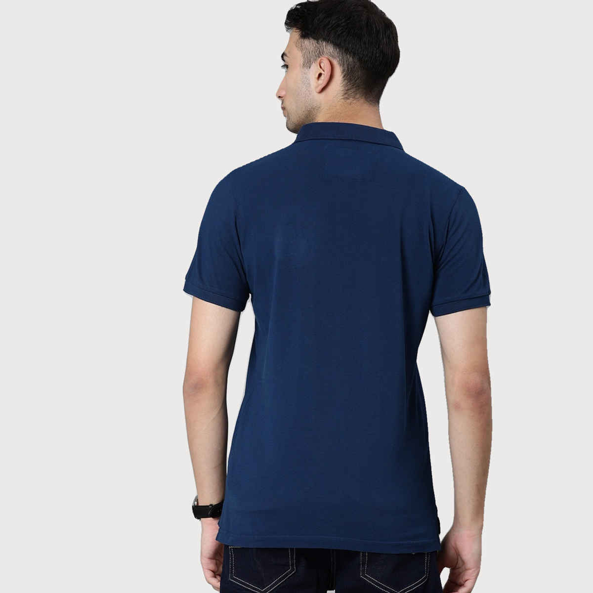 The Bear House Men Slim Fit Overdyed Polo T-shirt - Plot | Blue | L