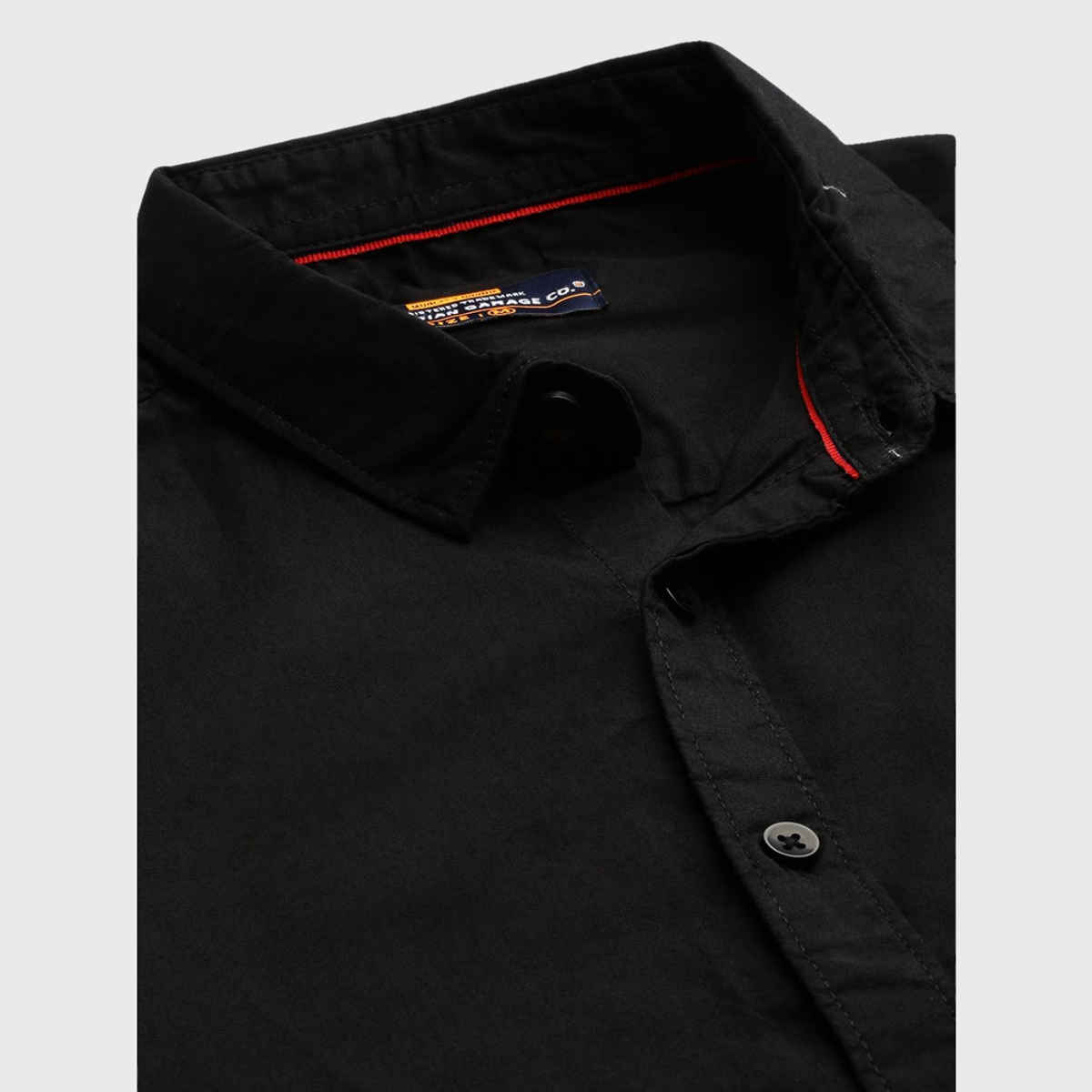 The Indian Garage Co Men's Slim Fit Solid Casual Shirt | Black - L