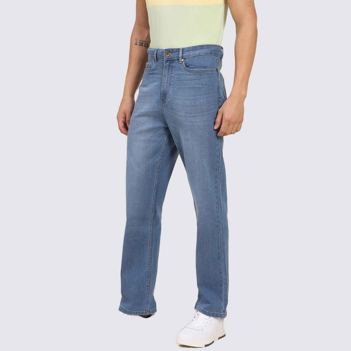 Dennis Lingo Men's Mid-Rise Light Fade Straight Fit Stretchable Jeans | Blue | 34