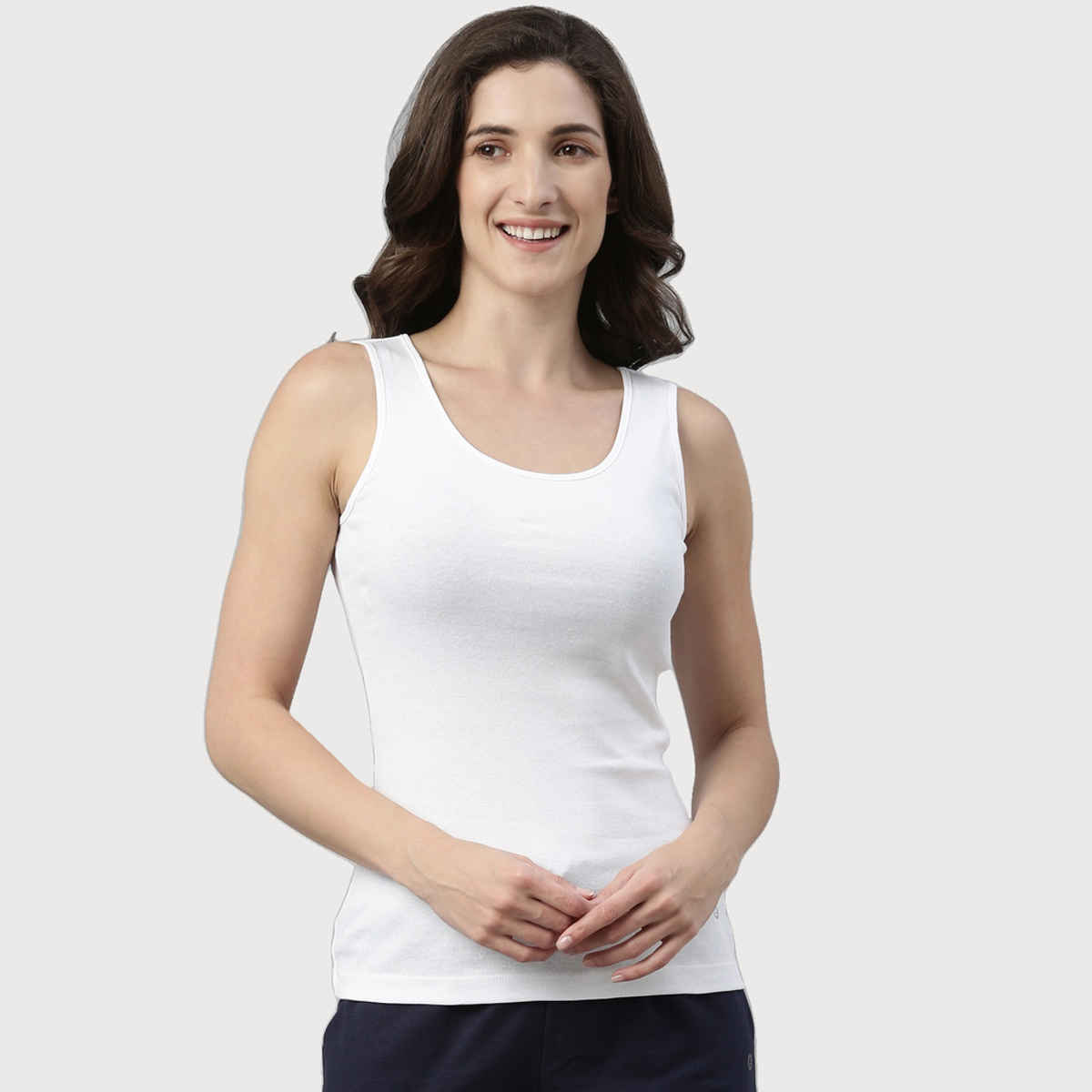 Enamor Women's E025 Slim Fit Tank Top|Stay New Finish | White-L