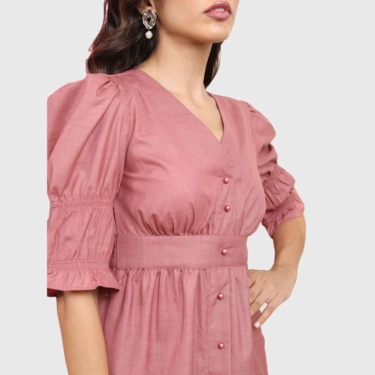 Tokyo Talkies Women's Fit and Flare Midi Dress | Dusty Pink - L